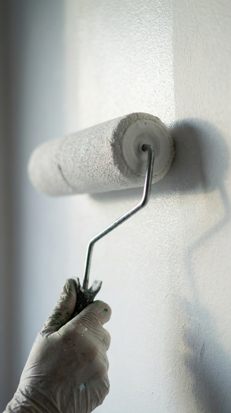 Painter rolling fresh paint onto a wall