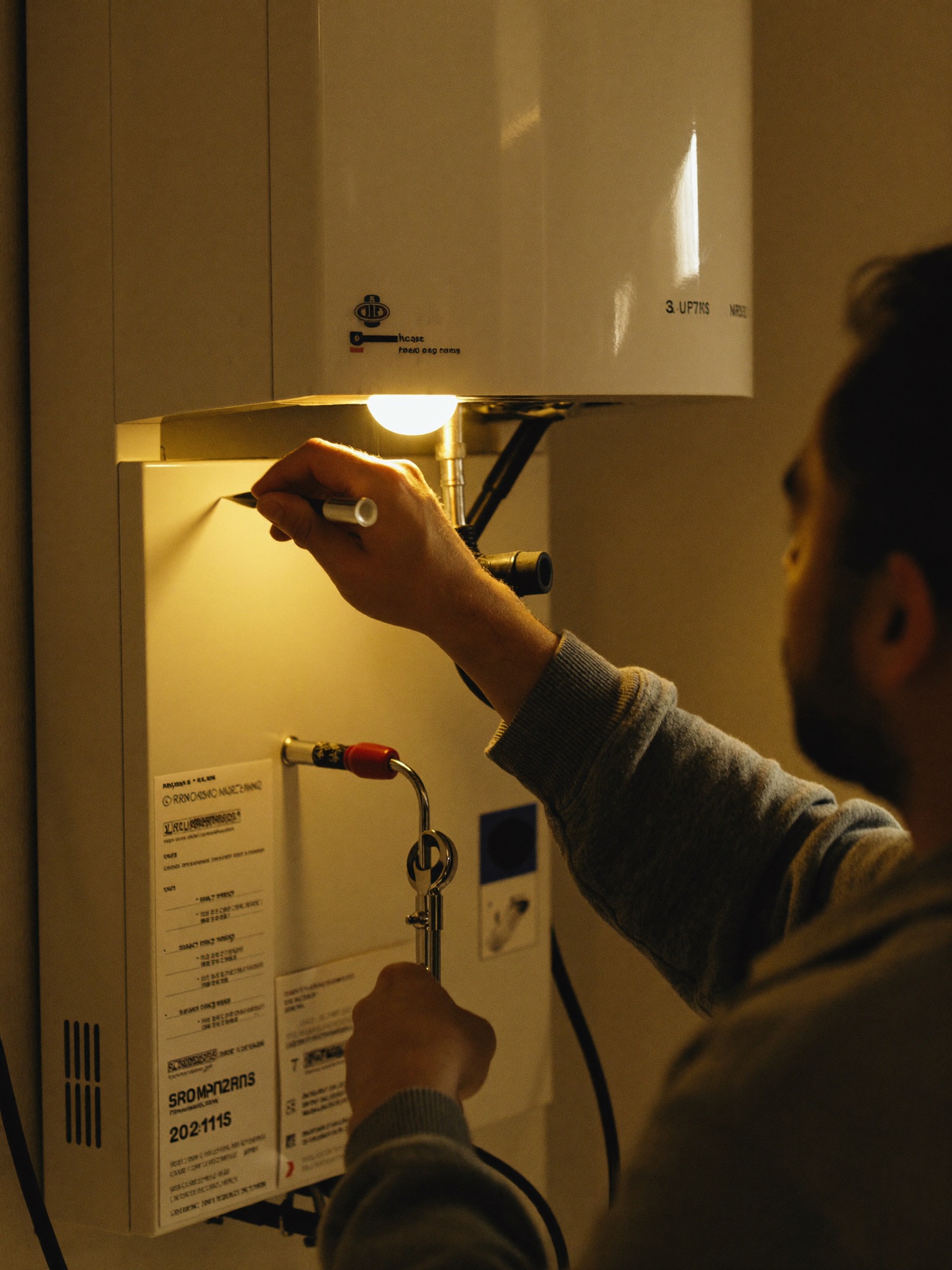 Plumber performing a routine maintenance inspection